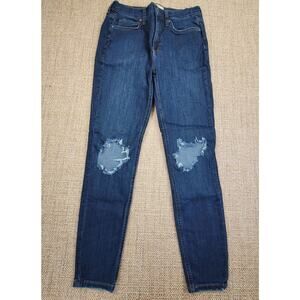 Free People‎ Jeans Womens Size 28 Dark Wash Skinny Busted Knee Mid Rise Stretch